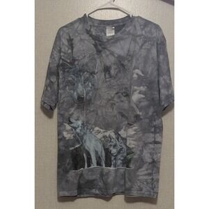 Vintage Y2K Style Wolf Nature AOP T shirt Grey Size Large